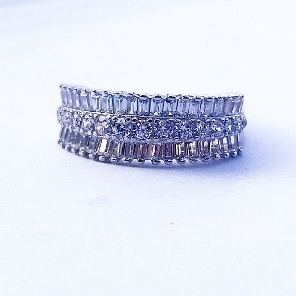 NWT 3-Tier White Sapphire & Sterling Silver Ring